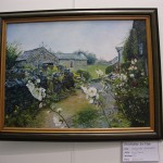 Hollyhocks,Grassington.Enid Morris. Oil